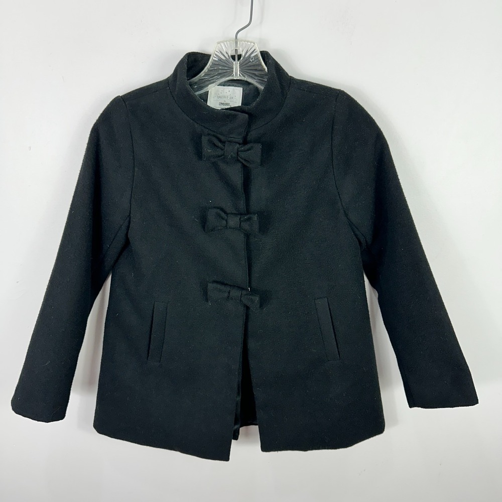 Gymboree Girls Black Bow Front Snap Dress Coat M Preppy Formal Princess Holiday‎